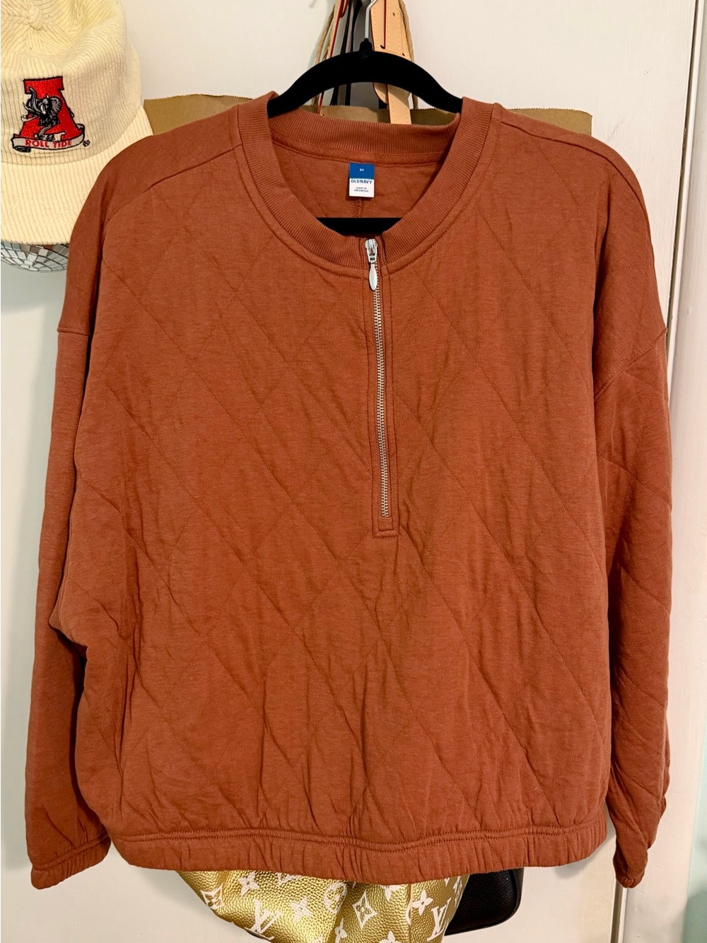 Old Navy Quilted Half-Zip Sweatshirt - Rust Brown